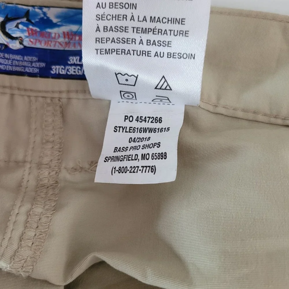 World Wide Sportsman Nylon Fishing Convertible Pants size 3X Cream Zip Off Legs